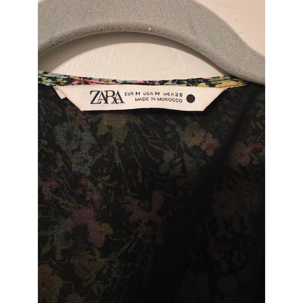 Zara Floral Long Sleeve Mini Dress Black Boho Tunic Medium - Picture 7 of 8